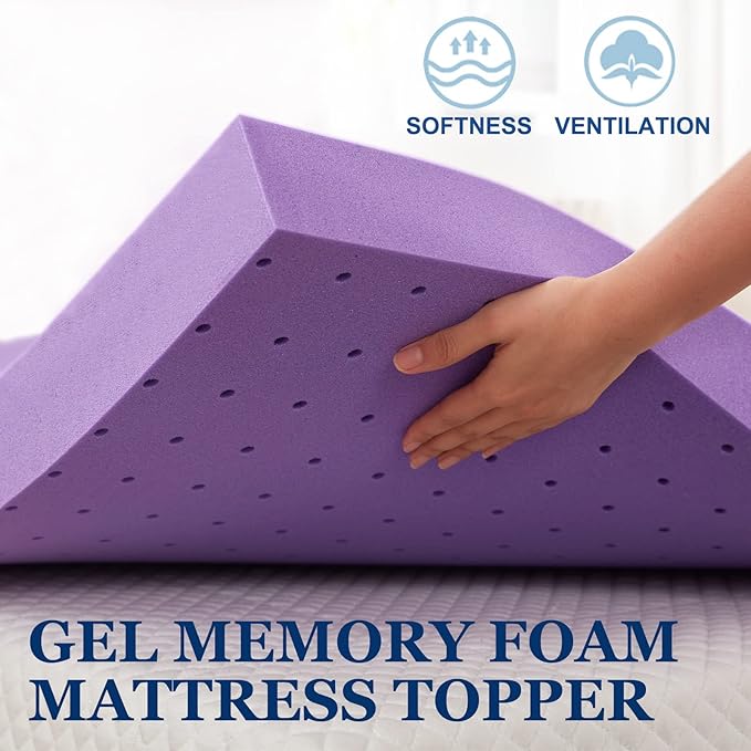 SINWEEK 2 Inch Gel Memory Foam Mattress Topper Ventilated Soft Pressure Relieve Mattress Pad, Breathable Bed Topper, CertiPUR-US Certified, Twin Size