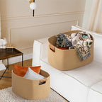 danpinera 108 L Blanket Basket for Living Room, Toy Basket With Leather Handle, Large Storage Bins for Toys, Pillows, Clothes, Rectangle Large Cotton Rope Basket, 25’’*16’’*16’’ Jute
