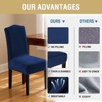 H.VERSAILTEX Velvet Dining Chair Covers Stretch Chair Covers for Dining Room Set of 4 Parson Chair Slipcovers Chair Protectors Covers Dining, Soft Thick Solid Velvet Fabric Washable, Navy