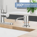 DJS Kitchen Faucets with Soap Dispenser - Dual Mode Setting Single Handle 1 or 3 Holes Commercial Black Kitchen Sink Faucet with Deck Plate for Farmhouse RV Vessel Basin (Brush Nickel)