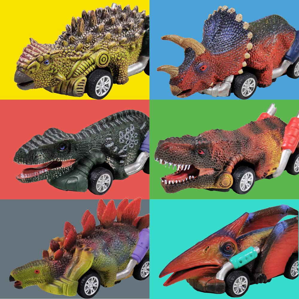 DINOBROS 6-Pack Dinosaur Pull Back Cars