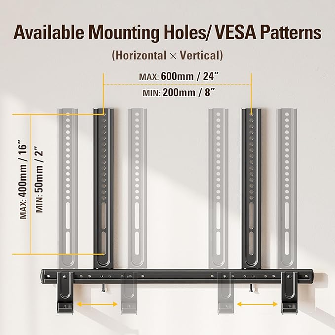 Mounting Dream Soundbar Mount, Heavy Duty Soundbar Wall Mount for Sound Bars with Holes/Without Holes Up to 26.5 LBS, Soundbar Bracket Height Adjust, No-Slip Base Holder Extends 3.44”-6.06”, MD5428
