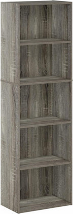 Furinno LUDER Book Shelf, 5-Tier Bookshelf, Bookcase with Open Shelves, 9.4 x 15.8 x 52, Easy Assembly, for Living Room, Bedroom, Home Office, French Oak