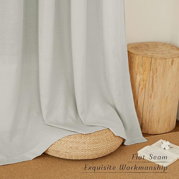 NICETOWN Thick Linen Gray Curtains for Boys Room, Grommet Privacy Assured with Light Filtering Linen Blend Window Treatments for Bedroom/Farmhouse, W55 x L120, 2 Panels