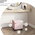 Storage Ottoman Cube with Small Bin, 15-in Square Ottoman with Storage for Living Room and Bedroom, Small Ottomans Foot Rest, Velvet Foot Stools Ottomans Max 330lbs, Pink
