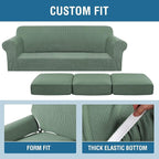 H.VERSAILTEX 4 Piece Stretch Sofa Covers for 3 Cushion Couch Covers for Living Room Furniture Slipcovers (Base Cover Plus 3 Seat Cushion Covers) Upgraded Thicker Jacquard Fabric (Sofa, Loden Frost)