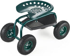 VEVOR Rolling Garden Cart with Swivel Seat, Heavy Duty Garden Seat with Storage Basket & Tool Tray, 300 lbs Weight Capacity, Outdoor Utility Gardening Stool Scooter for Lawn Yard Planting Weeding