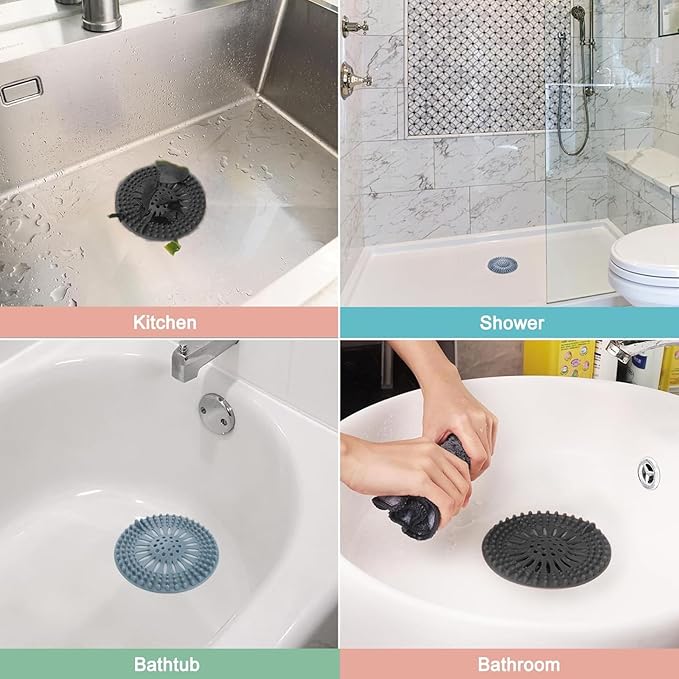 Gotega Bathroom Sink Drain Strainers, Hair Catcher Shower Drain Covers Protector, Flexible TPR Material, Multiple Colors for Bathroom Tub Shower and Sink Garbage Disposal Parts, Light-Colored 5 Pack