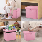 DocSafe Storage Ottoman Foot Rest Stool with Lock ＆ Handles, Fireproof Folding Leather Footstool Bench with Storage Safe for Living Room Bedroom, Home Office, Dorm, 17x13x13in, Pink