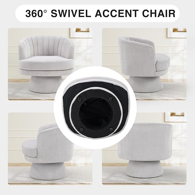 CANMOV Swivel Accent Chair with Armrest, Modern 360 Degree Swivel Barrel Chair with Curve Back and Soft Cushion,Comfy Fabric Round Armchair Single Sofa for Living Room,Bedroom,Waiting Room,Grey