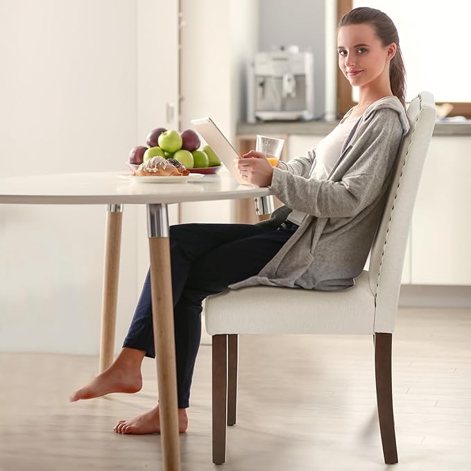 DUMOS Dining Chairs Set of 6, Moden PU Kitchen Table Chairs with Wooden Legs and Padded Seat for Dining Room/Kitchen/Living Room/Restaurant, Beige