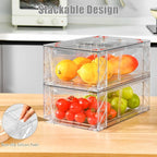 Clemate 4Pack Clear Stackable Kitchen Storage Organizer,Pantry Organizers and Storage,Foods Organizer Bins with Handles, Easily Assemble for Bathroom, Kitchen, Refrigerator, Pantry, Cabinet, Closet