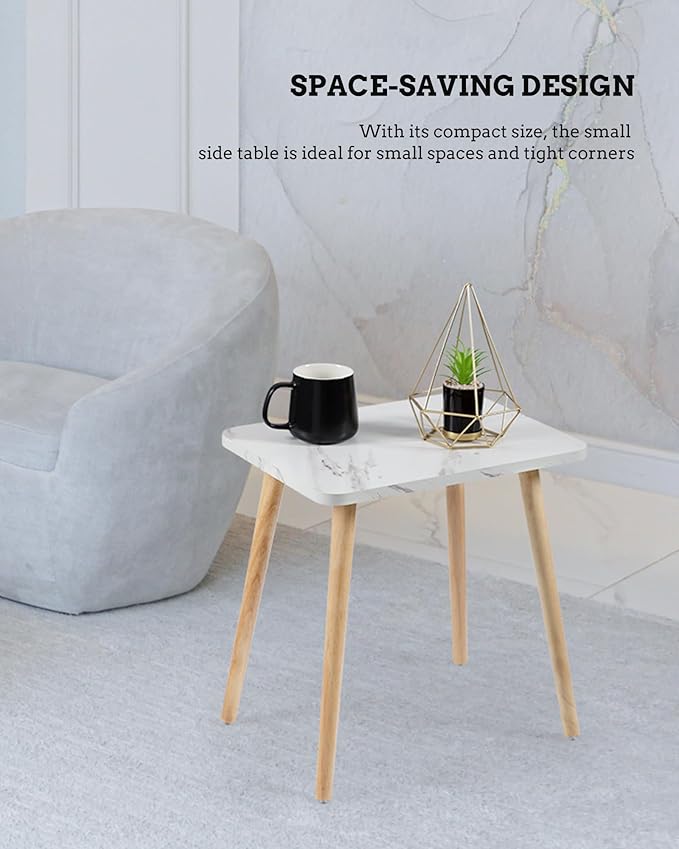 FORAOFUR Small Side Table, Set of 2 Modern Mini Coffee Table with Natural Wood Legs, Quick Assembly End Furniture for Bedroom Living Sofa, Minimalist Design for Nursery and Compact Homes, Marble