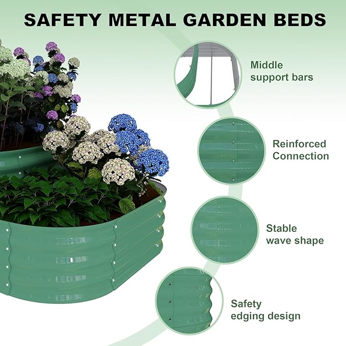 IDEALHOUSE Triple-Layer Galvanized Raised Garden Bed, 61x42x31 Inch Outdoor Modular Planter Box for Vegetables, Herbs & Flowers, 3-in-1 Open-Base Design for Deep Root Growth, Green