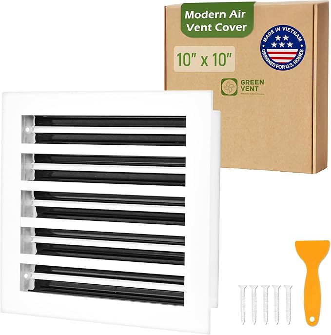 Decorative Aluminum Air Vent Cover for Wall & Ceiling - HVAC Register,Grille with Linear Slot Diffuser, Quiet Operation for Home (White, 10x10)