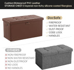 DocSafe Storage Ottoman Bench with Lock,Fireproof 30 Inches Folding Bench Foot Rest Stool Storage Chest Safe for Living Room,Bedroom,Home Office,Waterproof Leather Ottoman with Handles,Brown
