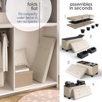 Storage Ottoman Bench with Bins, 30-in Storage Bench for Bedroom End of Bed, Folding Foot Rest Ottoman for Living Room Max 660lbs, Leather Ottomans, Beige