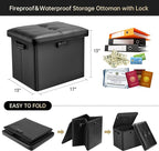 DocSafe Storage Ottoman with Lock,Fireproof Folding Ottoman Foot Rest Stool Storage Chest with Storage Safe for Important Documents,Waterproof 17 Inches Short Ottoman Foot Stool with Handles,Black
