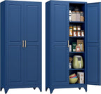 Metal Storage Cabinet,75" Tall Kitchen Pantry Storage Cabinet with Doors and Adjustable Shelves, Blue Metal Pantry Cabinets, Large Cupboard for Kitchen, Dining Living Room, Bathroom, Office