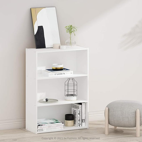 Furinno PASIR Book Shelf, 3-Tier Bookshelf, Storage Shelves Bookcase, 9.7 x 23.7 x 31.5, for Living Room, Bedroom, Home Office, Plain White