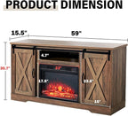 AMERLIFE Fireplace TV Stand with Sliding Barn Door for TVs up to 65", Farmhouse 59" Fireplace Entertainment Center with Storage Cabinets/Adjustable Shelves, Barnwood