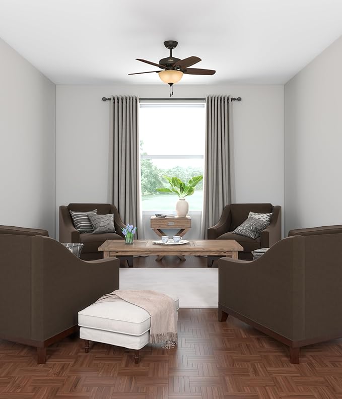 Hunter 42 inch Indoor Ceiling Fan with LED Light - Bronze Ceiling Fan with Pull Chain, For Bedroom or Living Room, Standard Mount, No Remote, 5 Blades, Includes Bulbs - Builder 52218, New Bronze