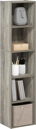 Furinno PASIR Book Shelf, 5-Tier Modern Bookshelf, Open Shelves Bookcase 9 x 12 x 52, Easy Assembly, for Living Room, Bedroom, Home Office, French Oak