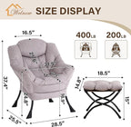 Welnow Lazy Chair with Ottoman, Modern Accent Chair with Armrests and a Side Pocket, Leisure Sofa Armchair, Reading Armchair with Footrest for Small Space, Light Grey