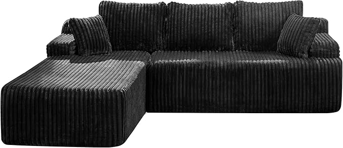 Modular Sectional Sofa Couches L-Shape Couch 3 Seat Modular Sofa Memory Foam Sectional Couches for Living Room, Cloud Couch with Oversized Chaise (Black Stripe, 108" Left Facing Chaise)