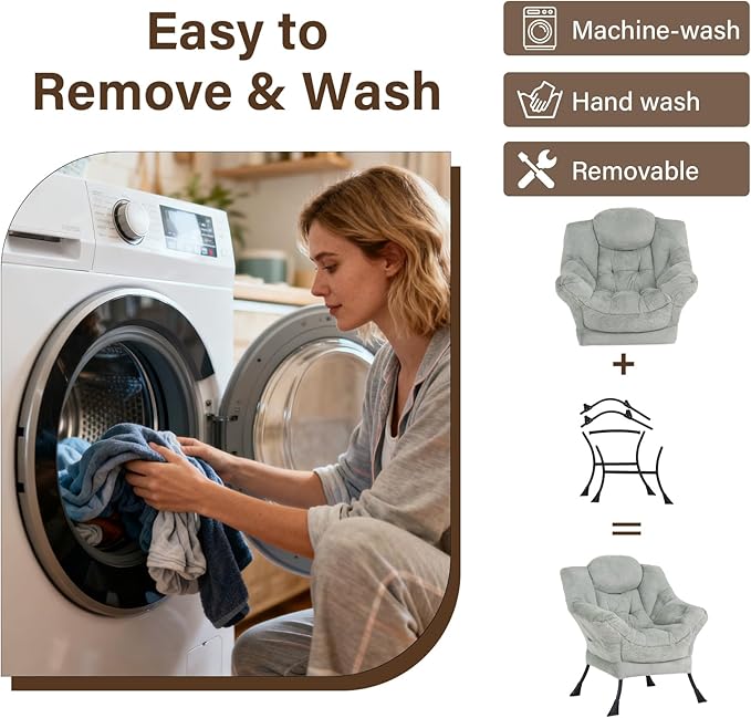 Welnow Lazy Chair with Ottoman, Modern Accent Chair with Armrests and a Side Pocket, Leisure Sofa Armchair, Reading Armchair with Footrest for Small Space, Plush Green