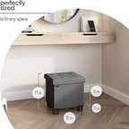 Storage Ottoman Cube with Small Bin, 15-in Square Ottoman with Storage for Living Room and Bedroom, Small Ottomans Foot Rest, Velvet Foot Stools Ottomans Max 330lbs, Grey