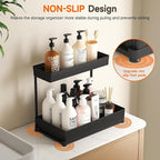 3 Pack Multi-Purpose Under Sink Organizers and Storage, 2026 L-Shaped Pull Out Cabinet Organizer for Bathroom & Kitchen, Under Cabinet Organizer with Hooks Hanging Cup, Black