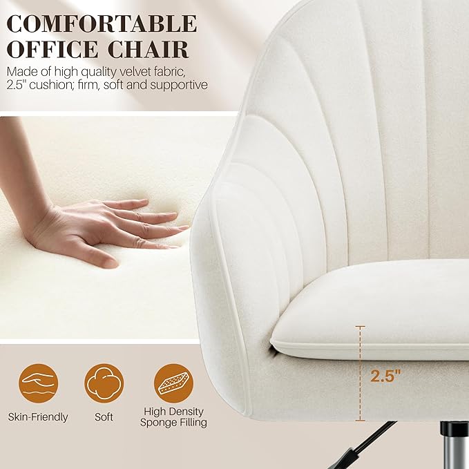 Vanity Chair with Wheels, Comfy Home Office Desk Chairs Adjustable Modern Velvet Makeup Vanity Chairs for Bedroom Living Room-Beige Pack of 2