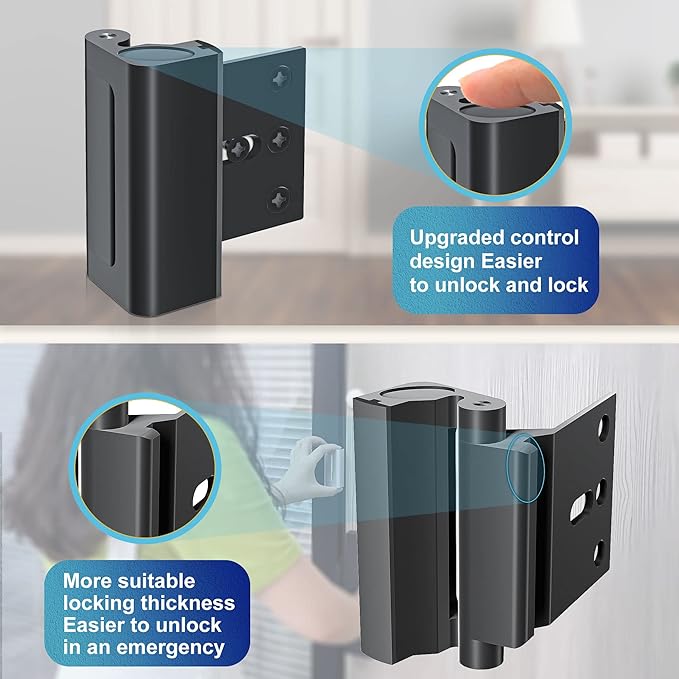 Door Reinforcement Lock Withstands 800lbs of Force - Black Extra Proof Door Lock for Kids Safety Drilling Required, Prevents Unauthorized Entry,Add a Door Security Lock for Home Safety & Privacy