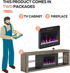 Bestier 70 Inch Fireplace TV Stand for TV up to 75", LED Entertainment Center with 23" Electric Fireplace Media Console Table for Living Room with Glass Shelves, Wash Gray
