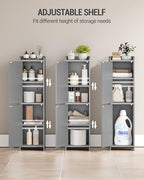 Bathroom Storage Cabinet, Small Corner Floor Cabinet with 2 Doors and Adjustable Shelf, Narrow Toilet Paper Cabinets, Bathroom Organizer for Small Spaces, 7.9" D x 7.9" W x 29.5" H Gray