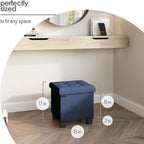 Storage Ottoman Cube with Small Bin, 15-in Square Ottoman with Storage for Living Room and Bedroom, Small Ottomans Foot Rest, Velvet Foot Stools Ottomans Max 330lbs, Blue