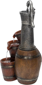 Alpine Corporation ZEN403S Indoor/Outdoor Floor Vintage Farmhouse Barrel Fountain, Rustic Waterfall for Garden, 24", Brown