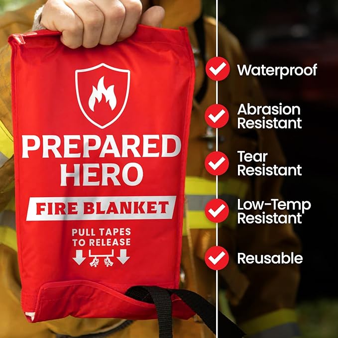 Prepared Hero Emergency Fire Blanket - 4 Pack - Fire Suppression for Kitchen, 40” x 40” Fiberglass Fire Blanket for Home