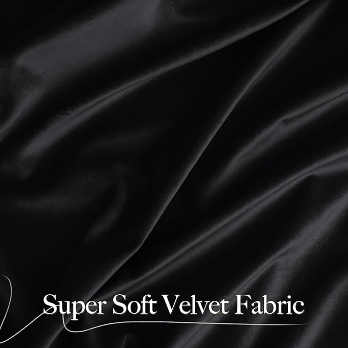 NICETOWN Black 92 inch Long Velvet Curtains for Living Room - Blackout Vision Light Blocking Window Treatments for Baseroom, Rod Pocket Design, W52 x L92, 2 Panels