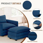ROWHY Single Armchair with Ottoman, Modern Corduroy Cloud Couch with Convertible Chaise, Upholstered Sofa Set for Living Room and Office, Blue