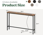 SUPERJARE 5.7 Inch Console Table with Outlet, Sofa Table, Behind Couch Table, 5.7 x 39.4 x 29.7 Inches, Metal Frame, for Living Room, Hallway, Rustic Brown
