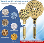 MakeFit Dual Filtered Rain Shower Head Combo, High Pressure Handheld Shower Head with Adjustable Bar - Rainfall Shower Head And Showerhead with Filter for Hard Water - Removes Chlorine(Gold)