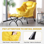 Tiita Lazy Chair with Ottoman, Yellow Modern Large Accent Armchair, Comfy Leisure Sofa Reading Chair with Footrest for Bedroom, Living Room, Dorm Rooms, Garden, Velvet Yellow