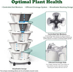 Strawberry Planters, 3 Tiered Vertical Stackable Planter, Herb Stacking Tower Garden, Flower Vegetable Planters with Support Pole, Indoor & Outdoor with Removable Wheels - White