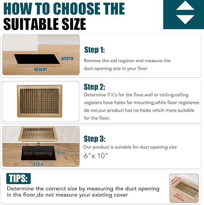 VOISEN Floor Register 6x10, 2 Pack Floor Vent Covers, Steel Adjustable Air Supply Grille Register Vent Cover Grill for Sidewall and Floor, Vent Covers for Home Floor,Brown
