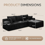 Modular Sectional Sofa Couches L-Shape Couch 3 Seat Modular Sofa Memory Foam Sectional Couches for Living Room, Cloud Couch with Oversized Chaise (Black Stripe, 108" Right Facing Chaise)