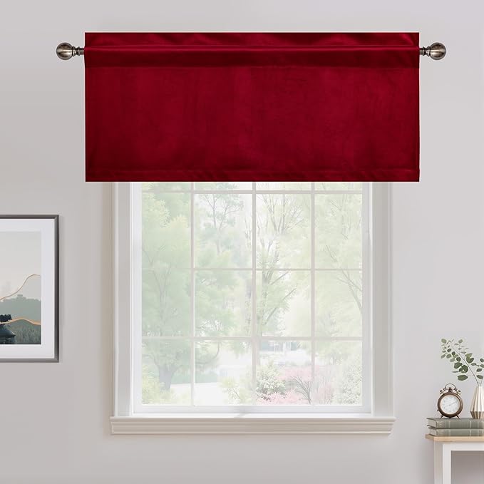 NICETOWN Red Velvet Valance Curtains for Windows 18 inch Length, Kitchen Window Treatment Room Darkening Girls Bedroom Decor, W52 x L18, 1 Panel