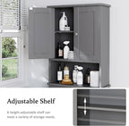 Meilocar Over The Toilet Storage Cabinet, Bathroom Storage Cabinet Over Toilet with 2 Wood Doors, Freestanding Space Saver, Adjustable Shelf & Open Shelf, Grey