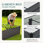 DUMOS Raised Garden Bed Outdoor, 6x3x2ft Planter Box Outdoor for Deep-Rooted Herbs/Flowers/Vegetables, Large Metal Garden Bed for Patio, Balcony and Backyard, Gray